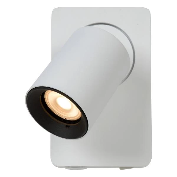 Lucide NIGEL - Bedlamp - LED Dimb. - GU10 - 1x5W 2200K/3000K - Met USB oplaadpunt - Wit - detail 2